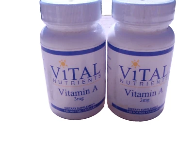 Vital Nutrient Vitamina A 3 mg Aceite de hígado de pescado 200 cápsulas blandas LOTE de 2 @ 100 cada una EE. UU. Foto 1 de 3