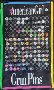 American Girl Grin Pin 32”X 19” Banner With Large Pin Collection, 72 Pins - Picture 1 of 7