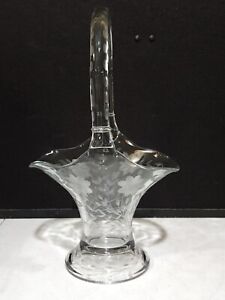 LARGE 15.5" HEISEY GLASS #463 BONNET BASKET VASE CUT FLORAL PATTERN