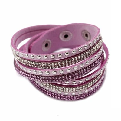 Moda Unisex Hombres Mujeres Lujo Cristal Remache Cuero Pulsera Estilo Punk 0857 Foto 1 de 4