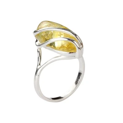 LEMON BALTIC AMBER LONG STERLING SILVER WRAP OVER RING - Image 1 of 4