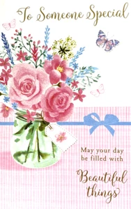 "To Someone Special" Flowers in Vase with Butterflies Birthday Card by Simson - Foto 1 di 5