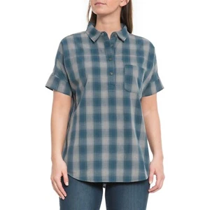 The North Face Tanami Shirt Womens M Short Sleeve 1/2 Button Front Plaid New NWT - Picture 1 of 7