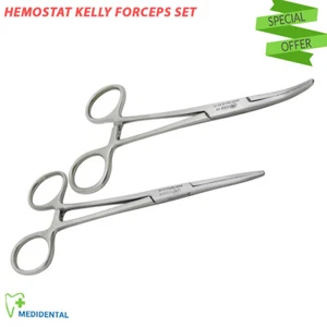 Juego de pinzas de bloqueo hemostáticas quirúrgicas Kelly hemostáticas curvas y rectas - Imagen 1 de 1