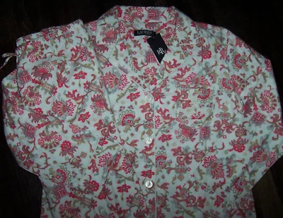 NWT Lauren Ralph Lauren CREAM/PINK/GREEN TAPESTRY FLORAL FLANNEL Pajama Set XL - Image 1 of 4