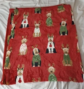 Coperta Natalizia Cani come Renna Peluche Rosso Tiro Morbido 70" x 60" - Foto 1 di 5