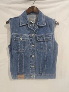 VTG PS Gitano Denim Blue Jean Vest Womens Sz M Biker - Picture 1 of 4