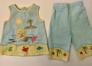 NWOT Girls 4T PETES PARTNER 1990’s Vintage Cotton Seersucker MERMAID CAPRIS TOP - Picture 1 of 7