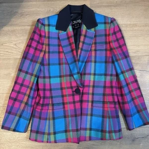 Vintage Laurel Escada 100% Wolle Blazer Jacke bunt kariert Größe 34 - Bild 1 von 8