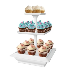 3-Tier Cupcake Stand - Square Display Stand for Birthday, Tea Party, Wedding,... - Picture 1 of 8