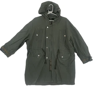 Oversized Utility Field Jacket- Men's Sz M Military Olive Denim Feel Hooded Coat - Picture 1 of 13