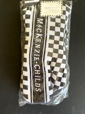MACKENZIE-CHILDS GUANTES DE HORNO COURTLY CHECK BLANCO Y NEGRO-JUEGO DE 2 PULGADAS NUEVO Foto 1 de 4