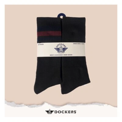 DOCKERS Hombres Calcetines Crew Acolchados Transpirables 6 Pares Zapato Talla 6-12.5 Negro  Foto 1 de 4