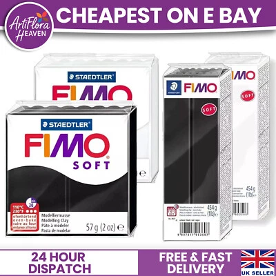 NEW FIMO SOFT 454G & 228G POLYMER MODELLING OVEN BAKE CLAY -  BLACK OR WHITE - Image 1 of 4