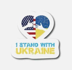 I Stand With Ukraine Ukrainian Heart Flag Anti War Paper Sticker - Picture 1 of 3