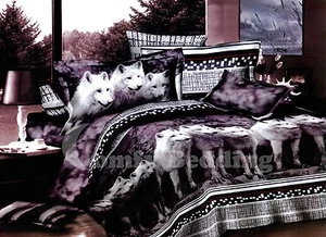 Wolves Bedding Set: Duvet Cover Set + Size-Matching White Comforter, Queen/King - Picture 1 of 2