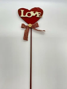 Heart Love Rustic Metal Sign On A Stick Valentines Day Adorn Gift Or Planter - Picture 1 of 10