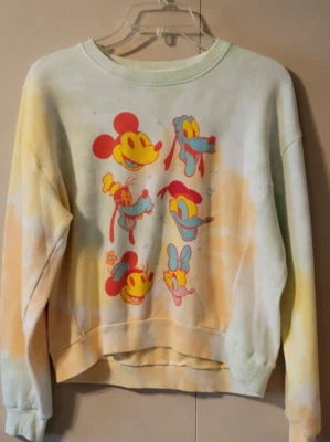 Classic Disney Character Tie Dye Yellow Aqua Sweatshirt XL 15-17 Junior Mickey - Image 1 of 4