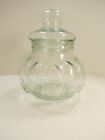 VINTAGE PALE GREEN Glass Pumpkin Shaped Apothecary Jar w/ Lid 11' TALL