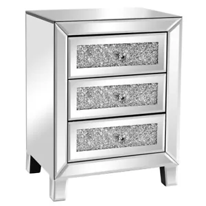 VINGLI Mirrored Nightstand with 3 Drawers Modern End Table Bed Side Table - Picture 1 of 9