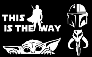 Paquete de 4 calcomanías de vinilo blancas This is The Way Baby Yoda Mandalorian Skull ventana de coche - Imagen 1 de 3