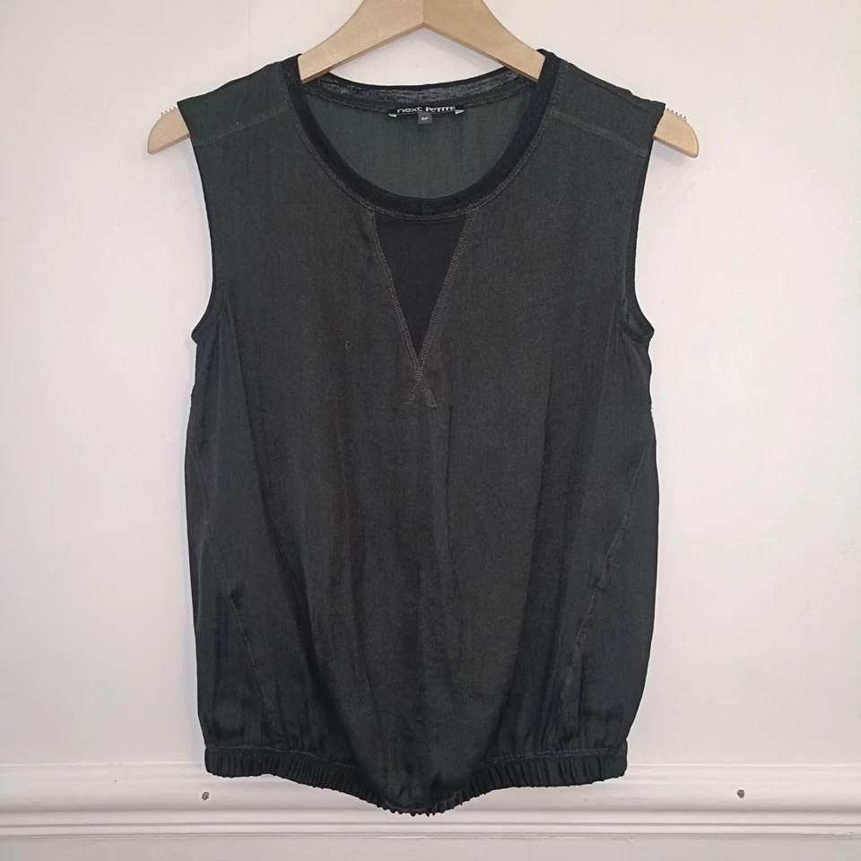 Próximo Top Mujer Negro Talla UK 8 Petite Satén Tanque Minimalista Cápsula Sin Mangas Foto 1 de 4