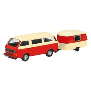 SCHUCO - VOLKSWAGEN - T3 BUS WITH TRAILER CAMPER 1:87 scale HO - Imagen 1 de 1