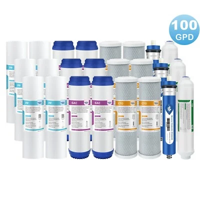 5-Stage 100 GPD Reverse Osmosis RO System Water Filter Cartridges 5/8/16/24-Pack - Image 1 of 4