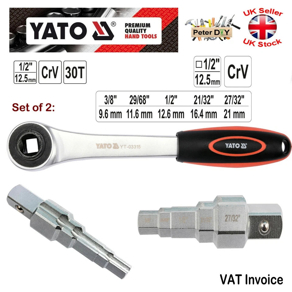 RADIATOR STEPPED SPUD VALVE HEX KEY WRENCH RATCHET 1/2" 5 Steps Yato - Image 1 of 1