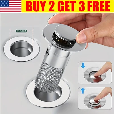 Universal Bathroom Sink Stopper Drain Strainer Pop Up Drain Stopper Stainless Foto 1 de 4