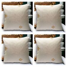Cream Gold Fleur De Lis French Embroidered Cushion Covers Jacquard - Set of 4