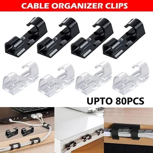 Self-Adhesive Cord Wire Cable Organizer Clips Management Holder Wall Clamp Table - Picture 1 of 11