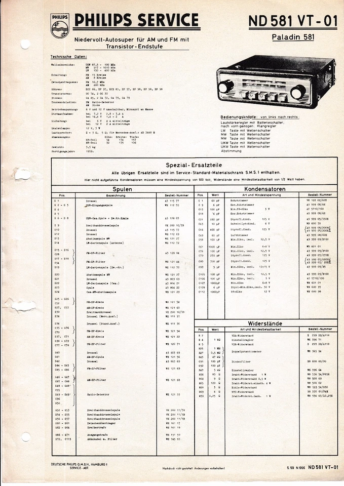 Manuale Di Servizio Per Philips ND 581 VT, Paladin 581 - Immagine 1 di 1