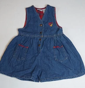Vintage Girls 4 Denim Wide Leg Shorts Romper In Design Jumper Plaid Heart   - Picture 1 of 8
