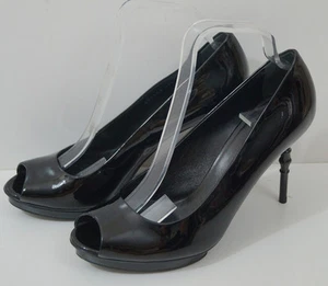 GUCCI Black Patent Leather Peep Toe High Bamboo Heel Platform Sandals EU39.5 - Picture 1 of 7