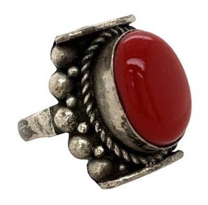 OOAK Sterling Silver Native American Red Coral 7/8" Ring Size 7 10.12 Grams - Picture 1 of 5