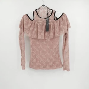 BKE Boutique Top Sz XS Pink Lace Whimsigoth Fairy Goth Ruffles Open Shoulder - Picture 1 of 12