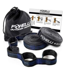 Foxelli Hammock Straps XL 20FT Long Combined, Heavy Duty No-Stretch.Black, C8 - Picture 1 of 6