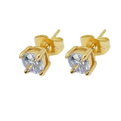 Pendientes de corte redondo enchapados en oro 9K para hombres y mujeres 6 mm hipoalergénicos Foto 1 de 3