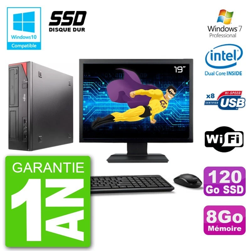 PC Fujitsu Esprimo E520 Schermo 19 " G3220 RAM 8Go SSD 120Go Unità DVD Wifi W7 - Immagine 1 di 1