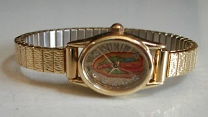 Women stretch band Gold finish VIRGIN MARY GUADALUPE fashion dressy watch - Picture 1 of 4