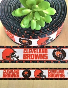 7/8, 1.5 & 3" (1 YD) Cleveland Browns Grosgrain Ribbon Football Hair Bow Lanyard - Picture 1 of 1