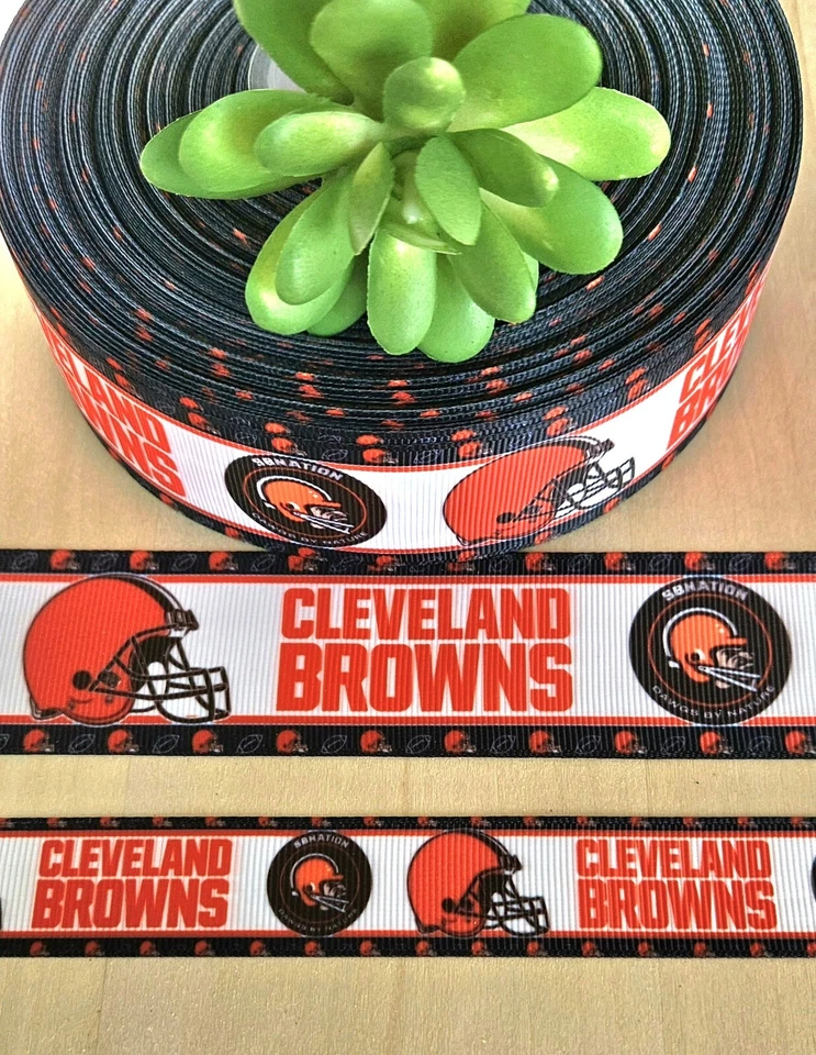 7/8, 1.5 & 3" (1 YD) Cleveland Browns Grosgrain Ribbon Football Hair Bow Lanyard - Image 1 of 1
