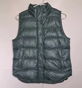J Crew Womens Puffer Vest Small Green Down Filled Zip Snap Outdoor Quilted - Picture 1 of 11