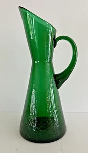 Mid Century Pilgrim Art Glas smaragdgrün knistern 12"" Krug - Bild 1 von 3
