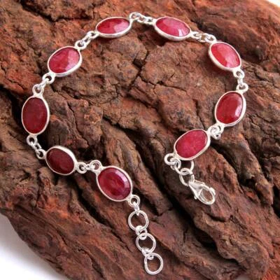 Handmade Jewelry,Kashmir Ruby Gemstone Bracelet,925Sterling Silver Bracelet,Gift - Image 1 of 4