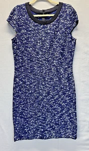St. John Navy Silver Black Lurex Bouclette Tweed Cap Sleeve Sheath Dress 12 - Picture 1 of 10