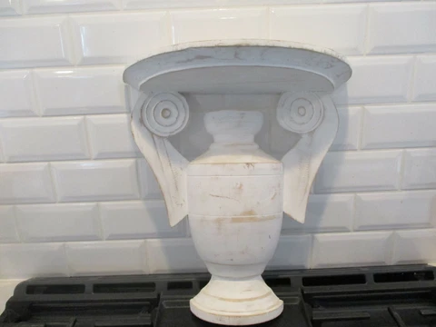 Wonderful white wood shabby 1/2 round shelf. Stunning architectural detail Cover