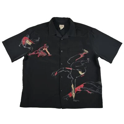 Vintage Guess Shirt Mens 2XL Black Karate Martial Arts Graphic Button Up 90s - Image 1 of 4