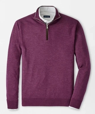 Suéter Peter Millar roxo/Merlot excursionista flexível quarto de zíper MF23XS03 M novo com etiquetas - Imagem 1 de 4